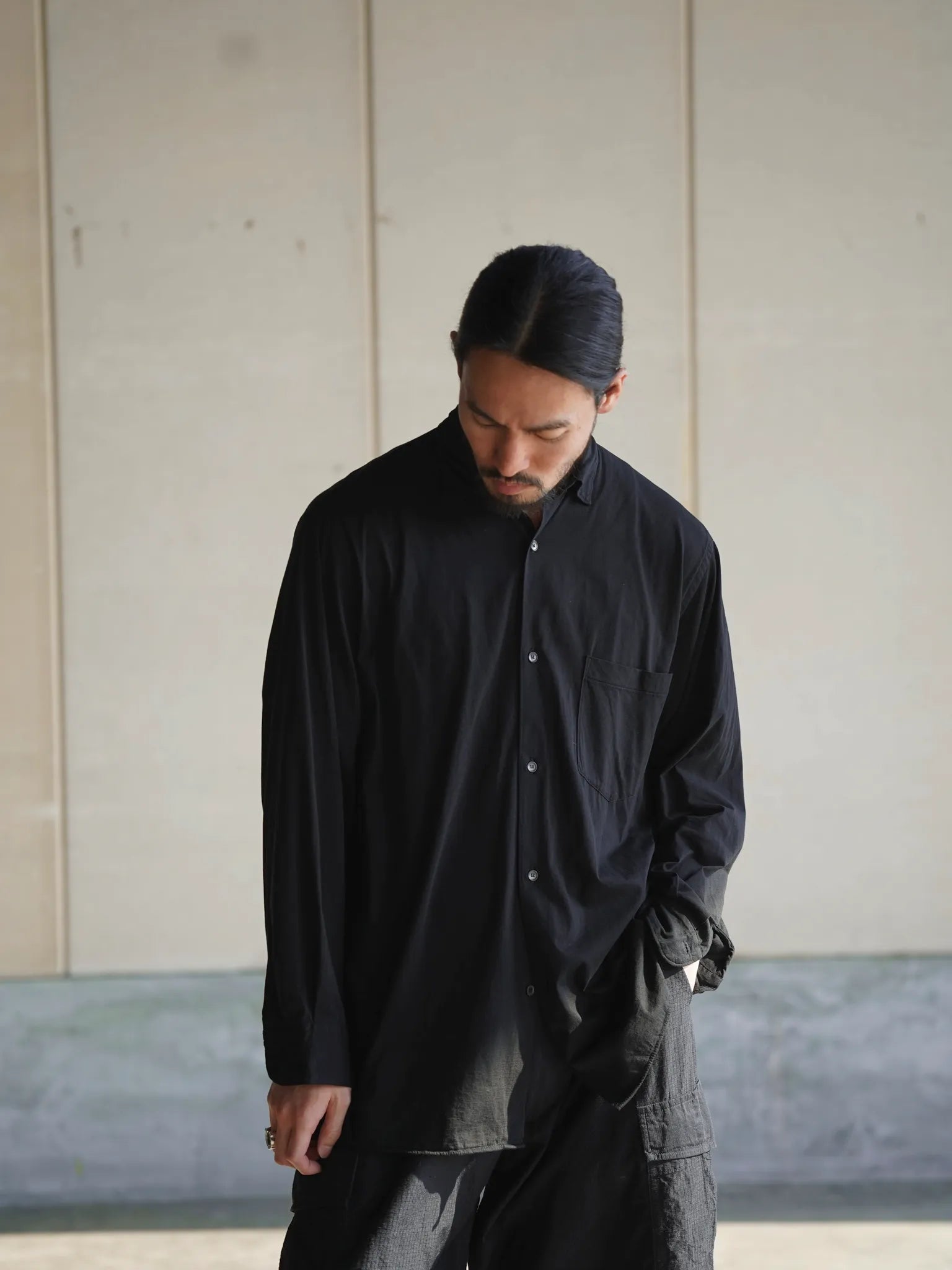 COMOLI THINコットン コモリシャツ BLACK | CASANOVA&CO (カサノヴァ