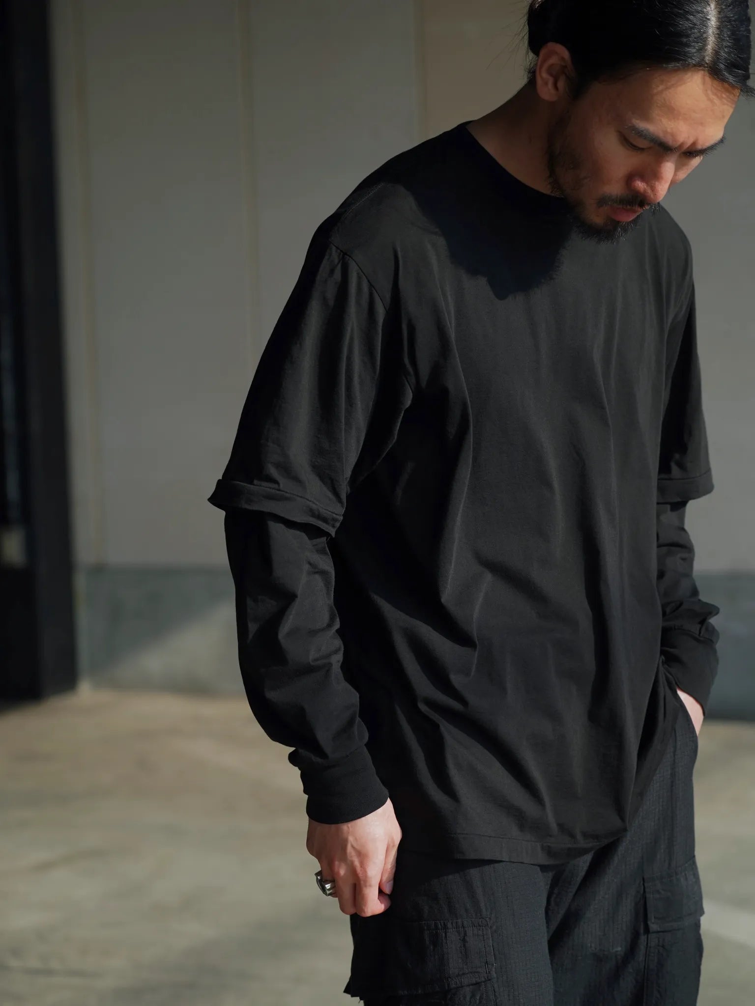 COMOLI THIN レイヤードtシャツ COMOLI THINコットン レイヤードTシャツ BLACK | CASANOVA&CO