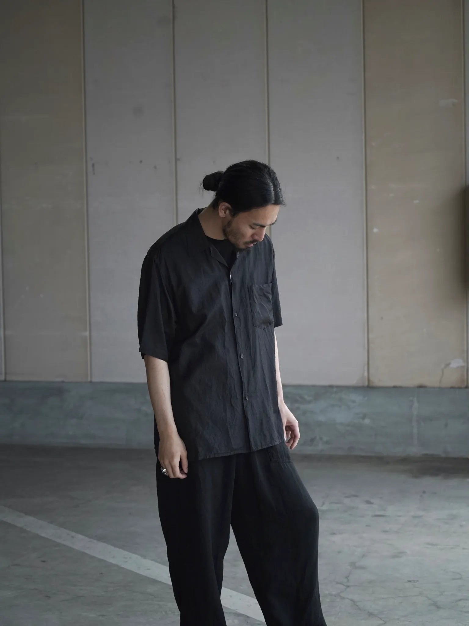 COMOLI ウール天竺 半袖 オープンカラー シャツ Charcoal COMOLI ウールシルク 半袖オープンカラーシャツ CHARCOAL