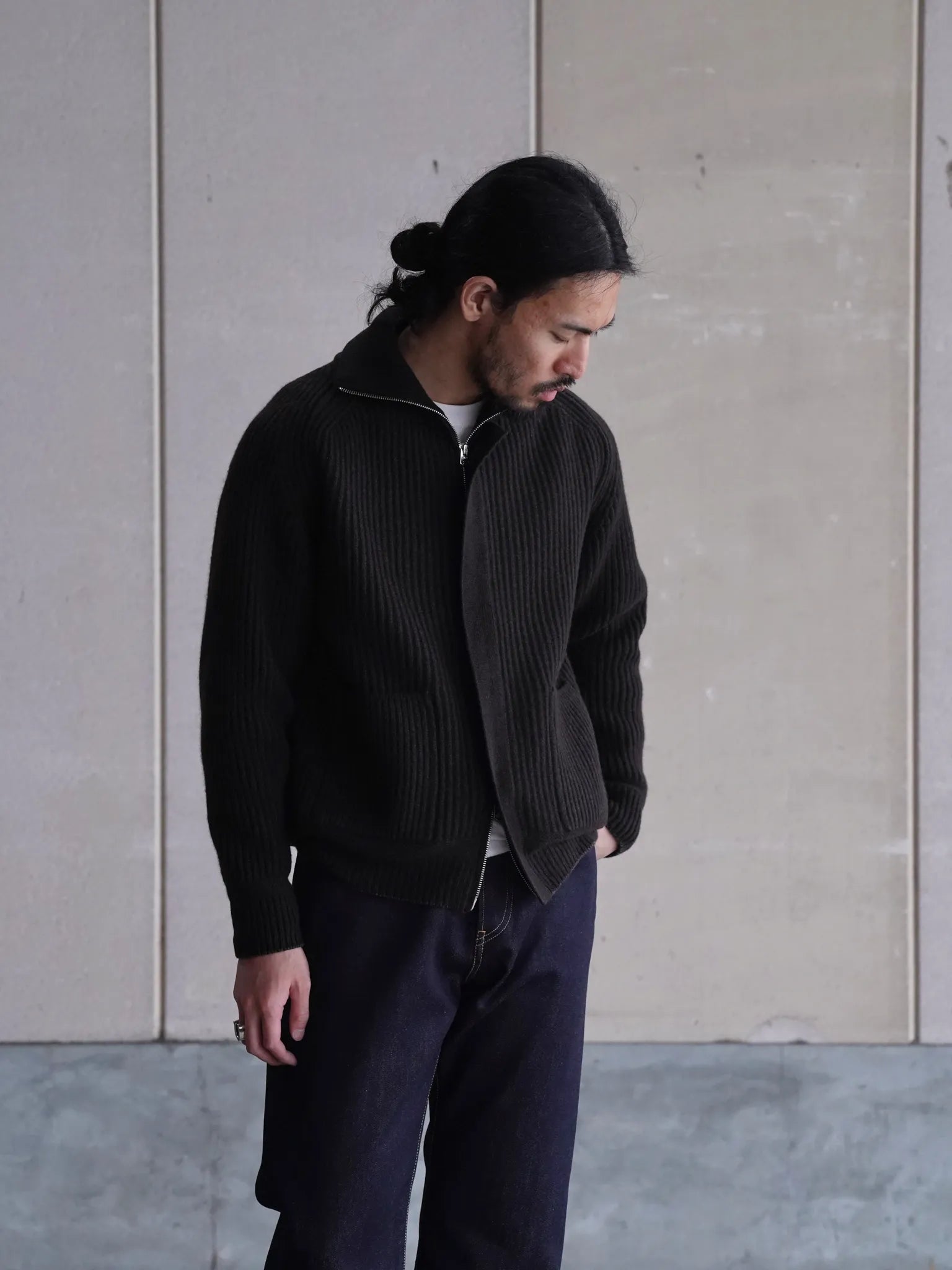 ファッション雑貨 H109 SARTO WOOL FULL CARDIGAN STITCH HIGH NECK ZIP JACKET DARK BROWN