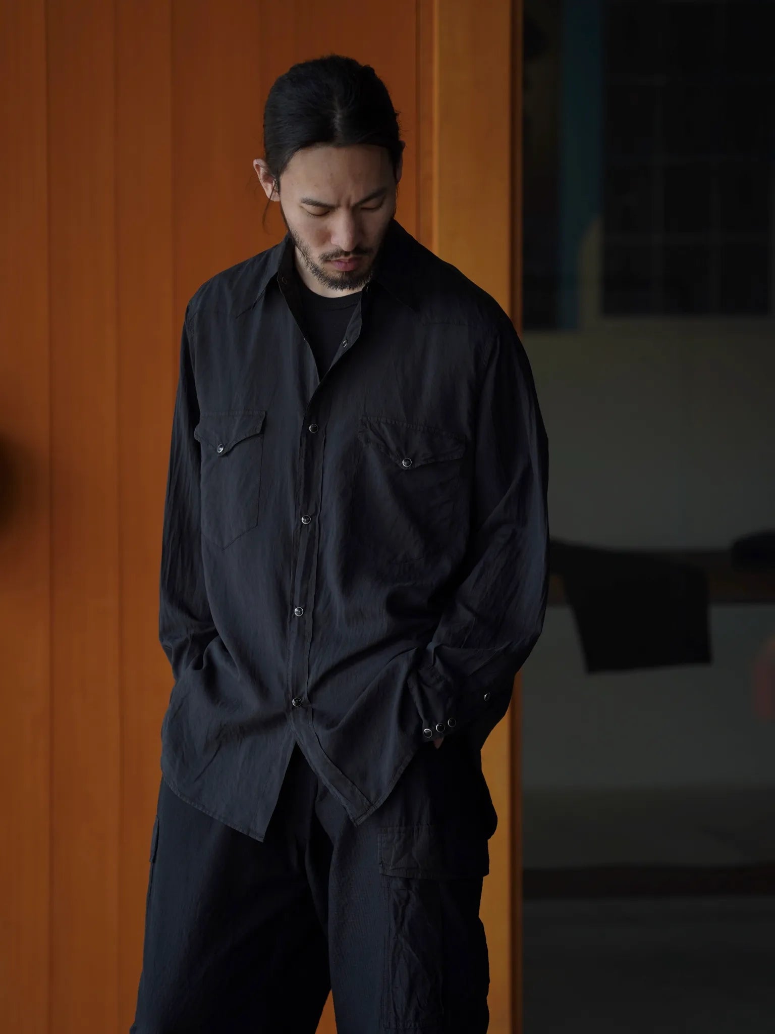 COMOLI シルク製品染 ウエスタンシャツ BLACK | CASANOVA&CO COMOLI シルク製品染 ウエスタンシャツ BLACK | CASANOVA&CO
