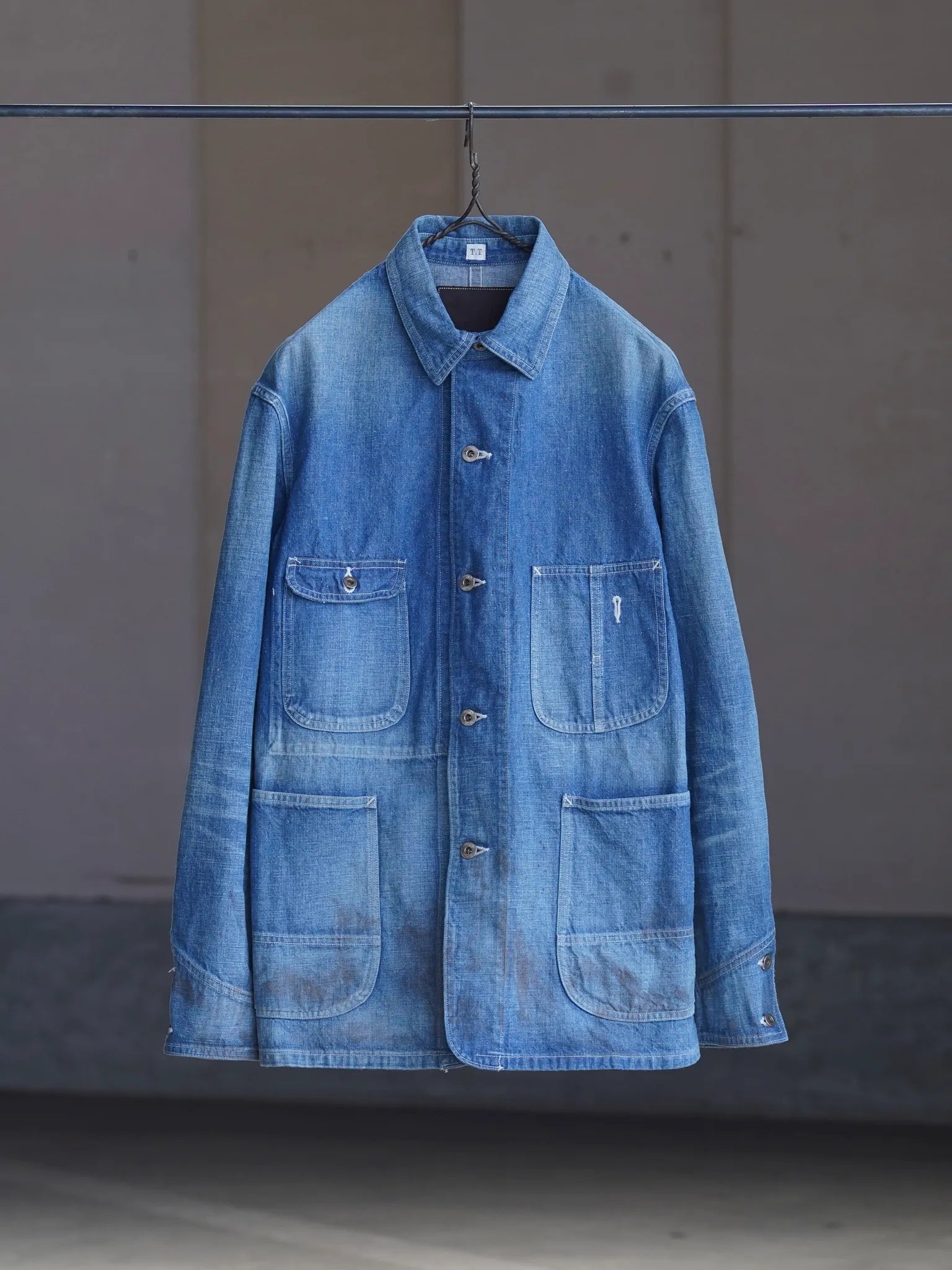 T.T LOT.716 COVERALL JACKET WITH CHINSTRAP Damaged Indigo