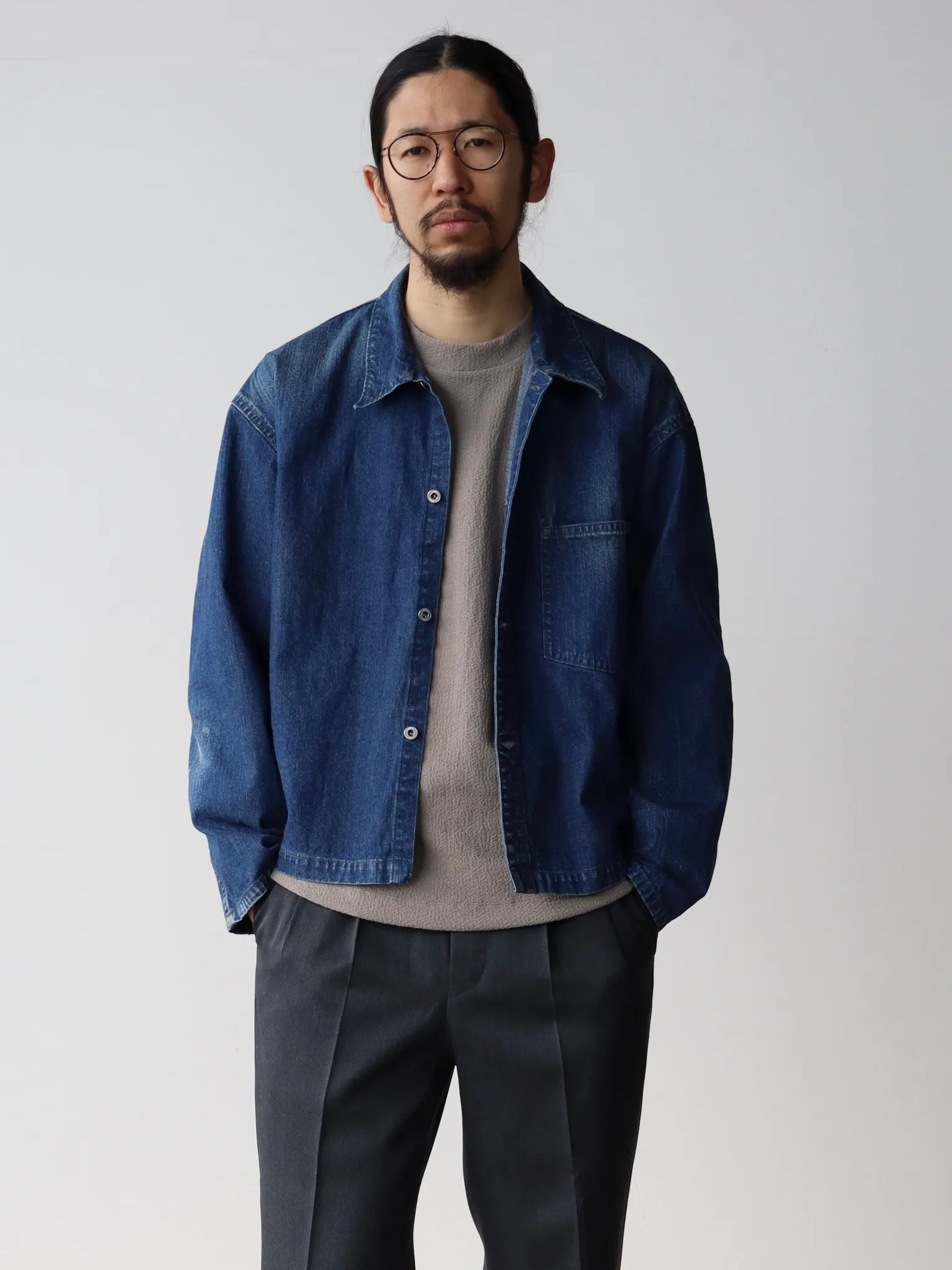 Navy denim jacket discount