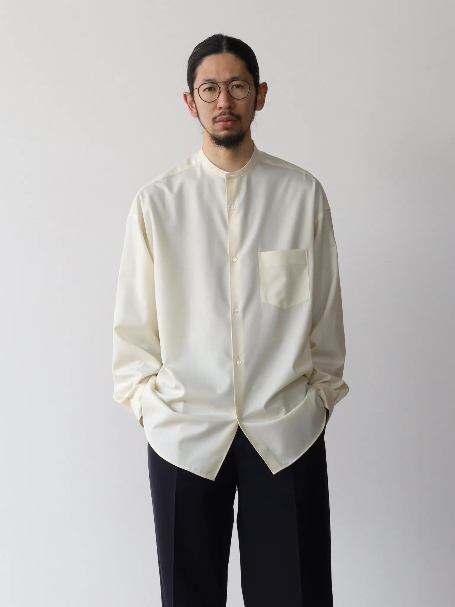 Graphpaper Fine Wool Tropical Oversized Band Collar Shirt KINARI |  CASANOVA&CO (カサノヴァアンドコー) オンライン通販サイト