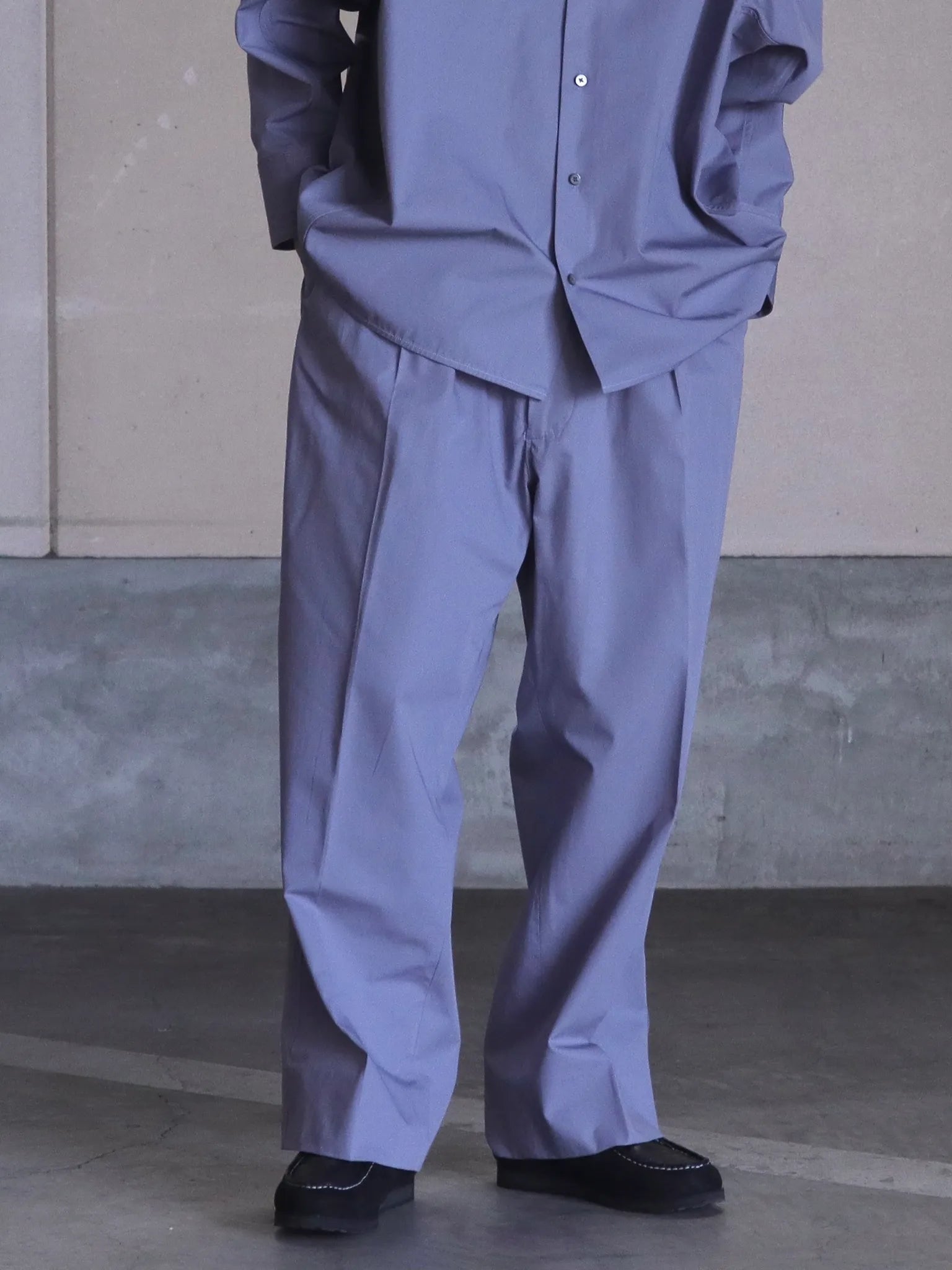 nonnotte Draping Elastic In Tuck Wide Trousers Blue Granite nonnotte Draping Elastic In Tuck Wide Trousers Blue Granite