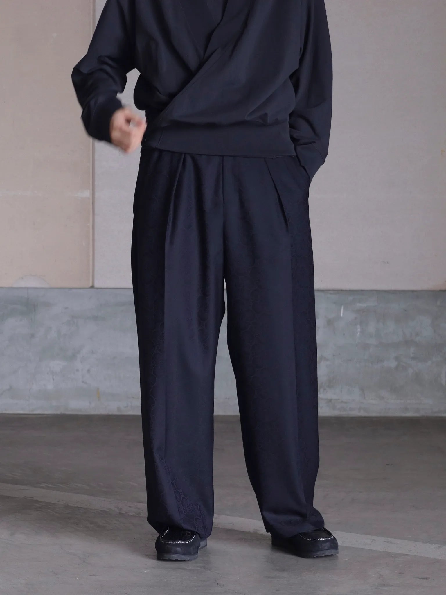 nonnotte Draping Elastic In Tuck Wide Trousers DeepNavy nonnotte Draping Elastic In Tuck Wide Trousers DeepNavy