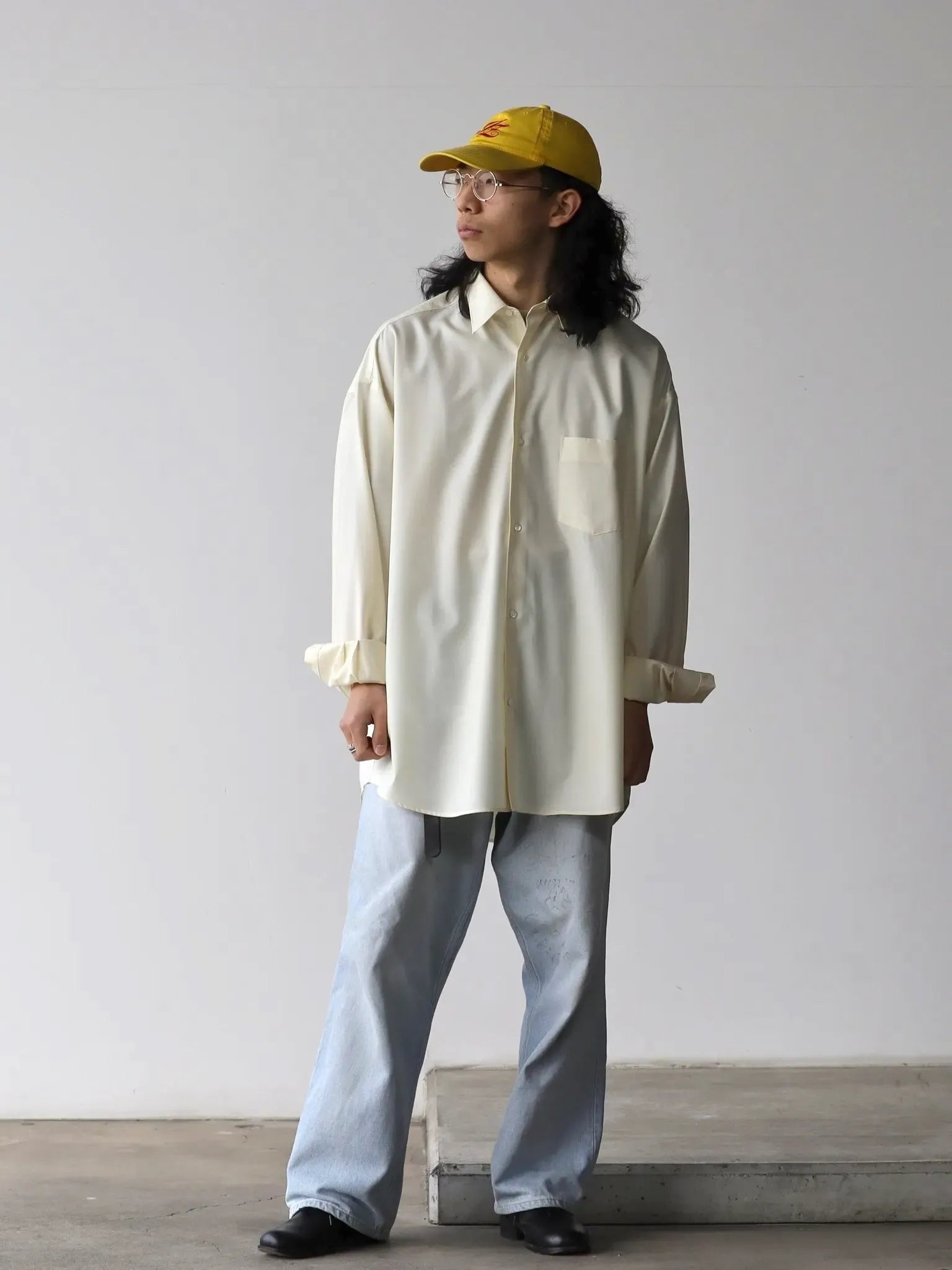 Graphpaper | Fine Wool Tropical Oversized Regular Collar Shirt ...