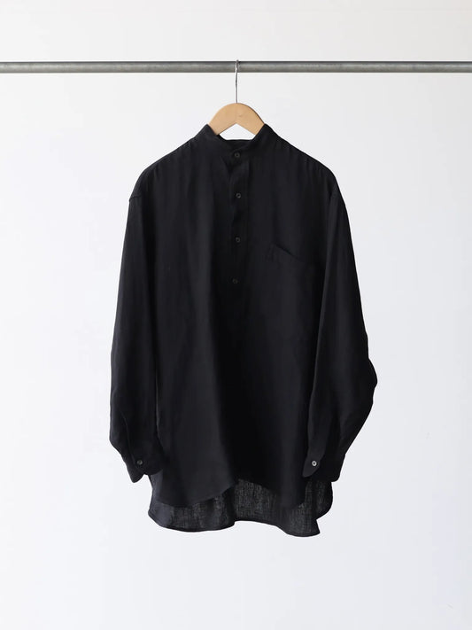 COMOLI | リネンWクロス プルオーバーシャツ BLACK