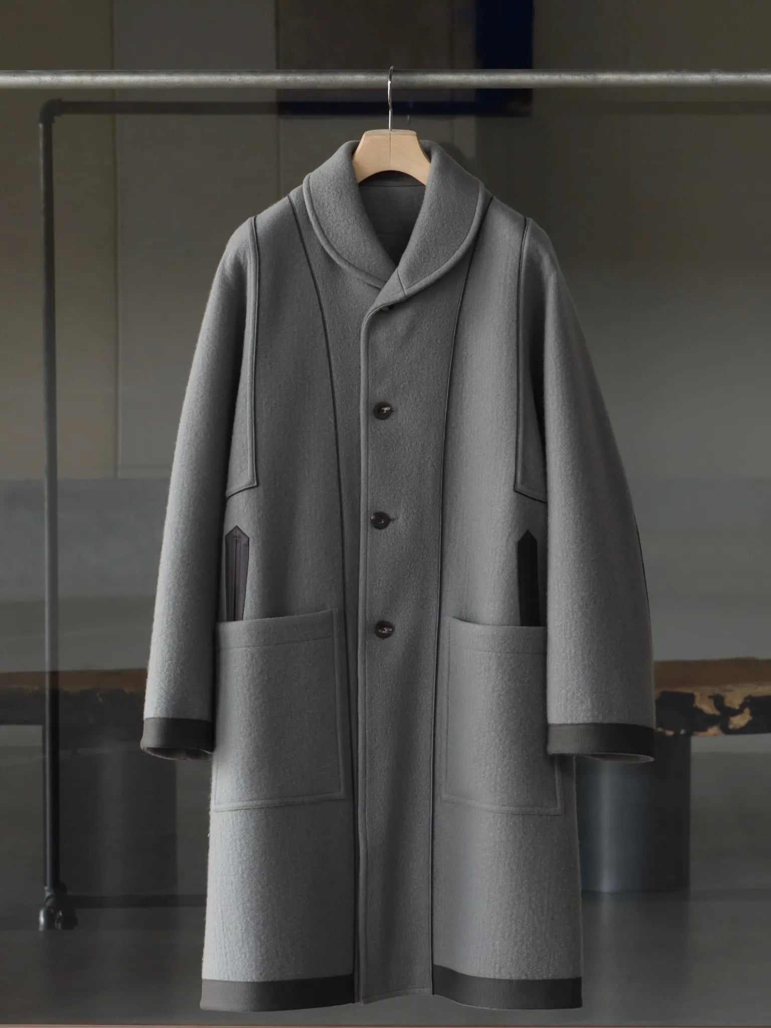 カラーグリーン系overcoat（オーバーコート）　ショールカラーコート