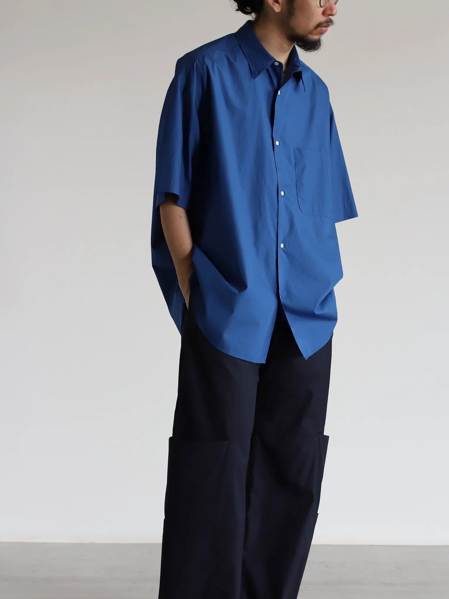 Graphpaper | Broad S/S Oversized Regular Collar Shirt M.BLUE