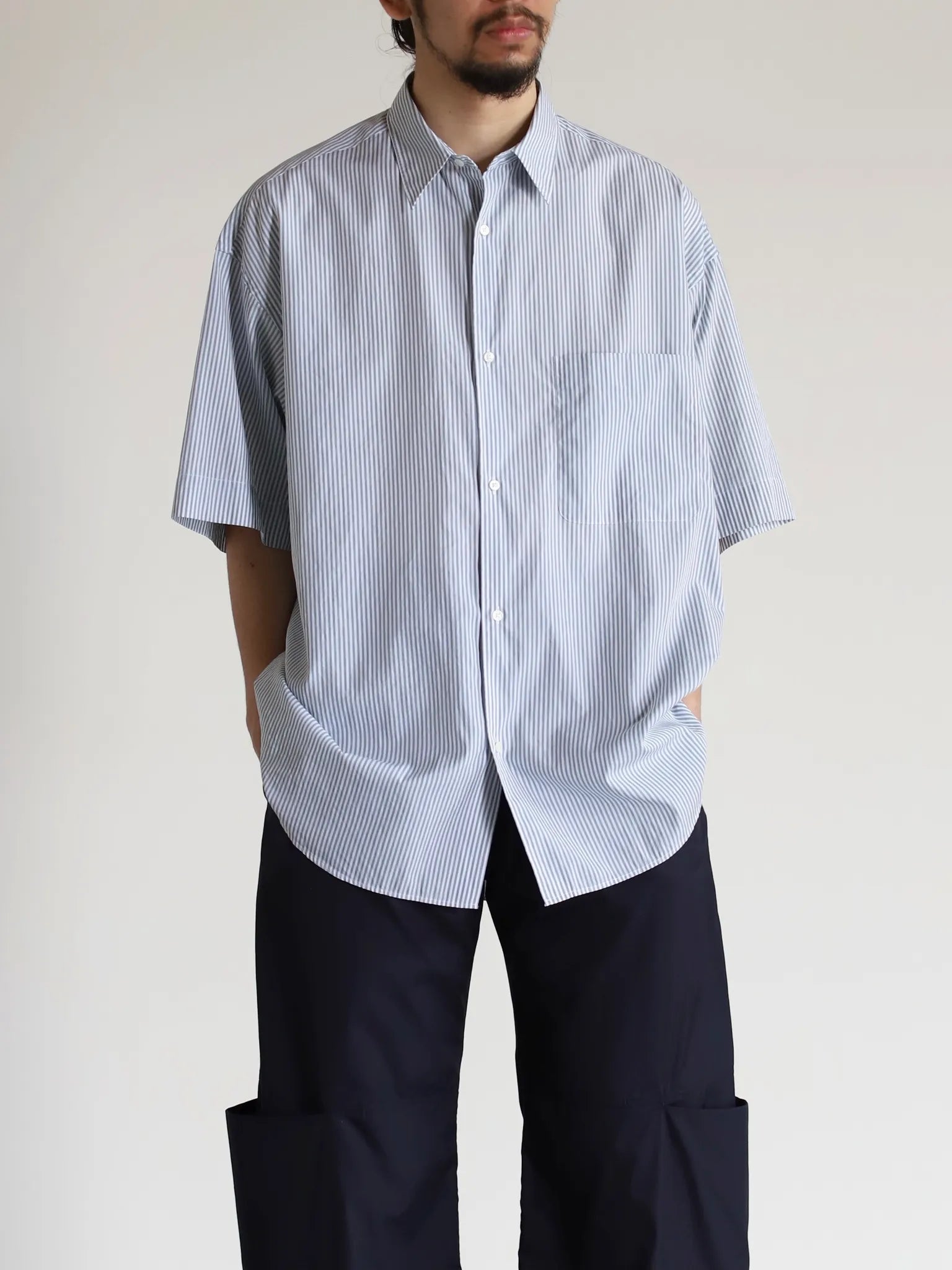 Graphpaper Broad Stripe S/S Oversized Regular Collar Shirt GREEN