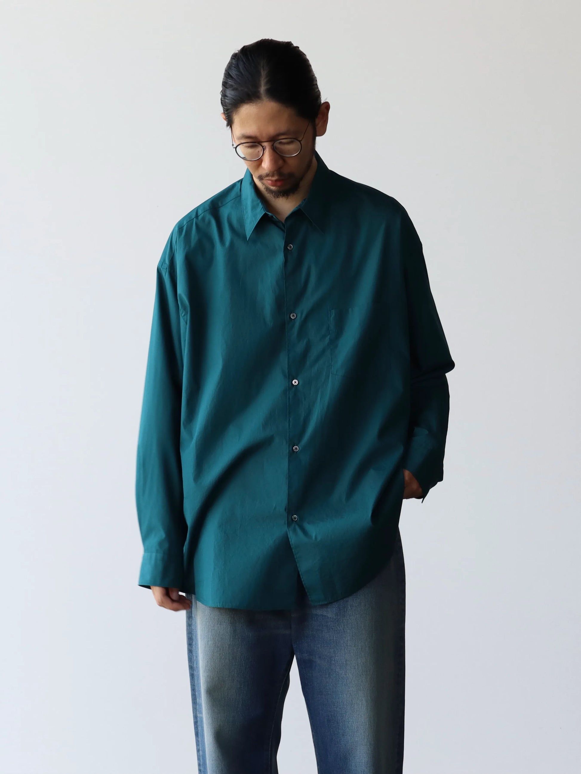 Graphpaper | Broad L/S Oversized Regular Collar Shirt GREEN