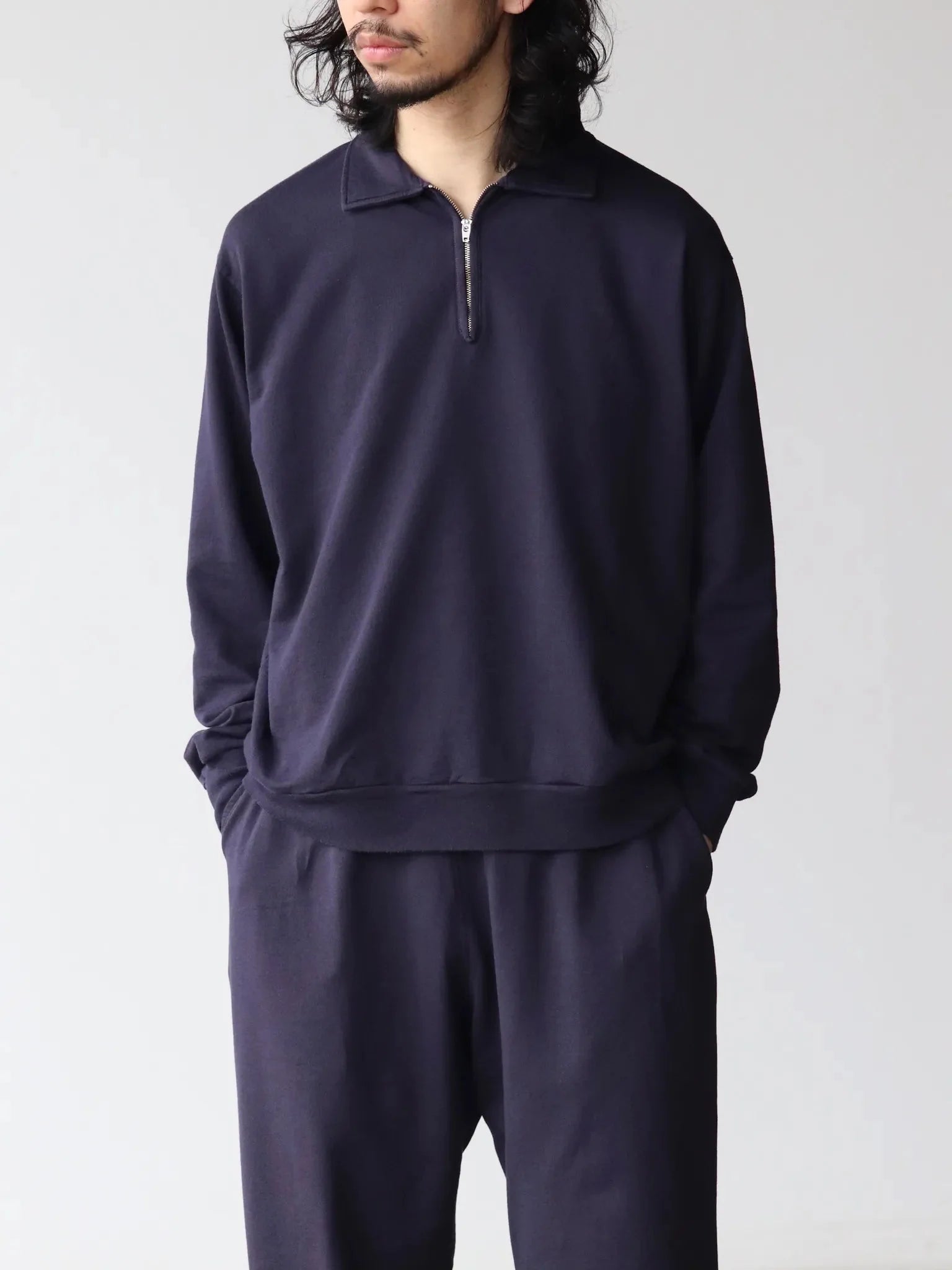 COMOLI コットンシルク プルオーバー 3 ネイビー ハーフジップ COMOLI コットンシルクジャージ ハーフジップPO NAVY