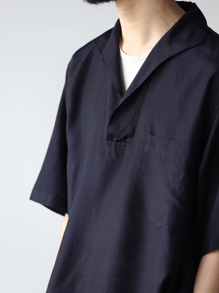 COMOLI ウールシルク スキッパー半袖シャツ NAVY | CASANOVA&CO (カサノヴァアンドコー) オンライン通販サイト