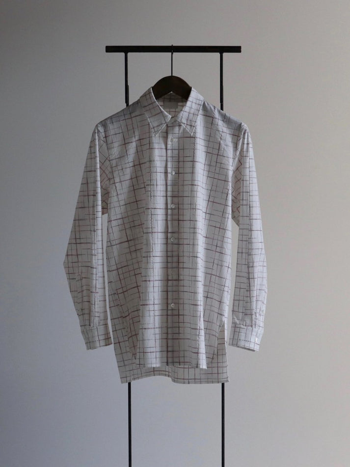 山内 塩縮加工コットン絣格子・セミロングシャツ(羽衿付き) kasuri red | CASANOVA&CO (カサノヴァアンドコー ...