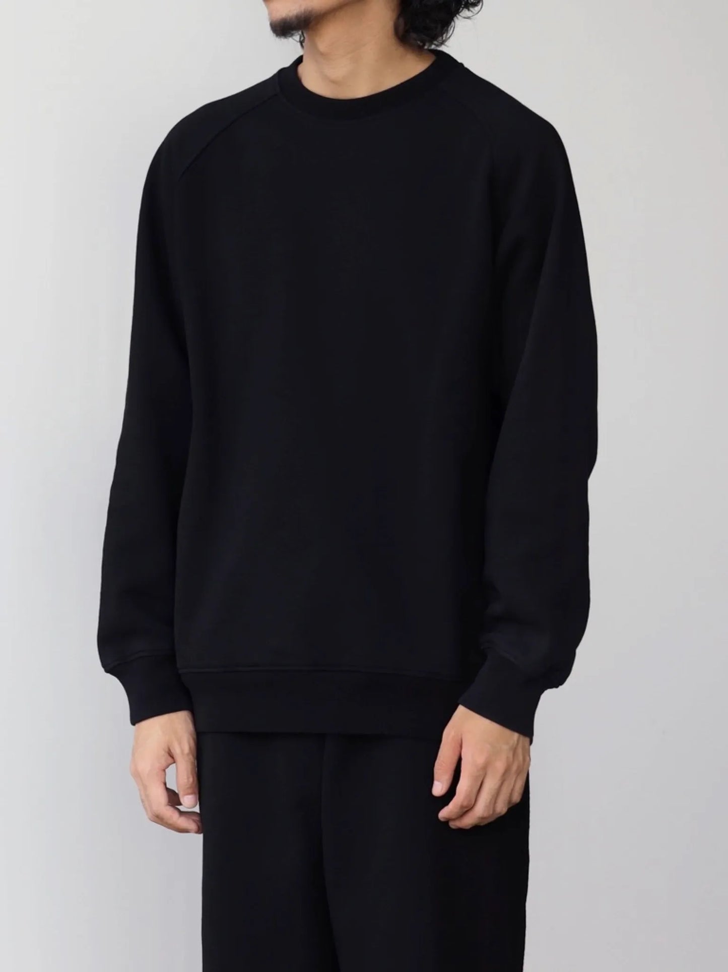 COMOLI | コットン裏毛 クルーネック BLACK