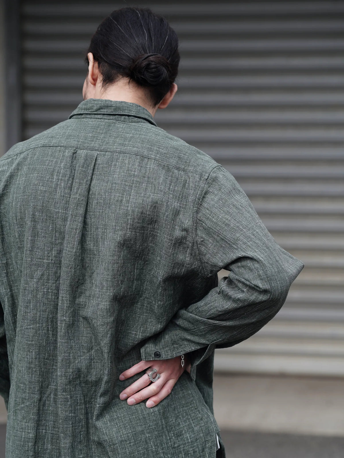 THE NULABEL | HANK DYED WORK SHIRT OLIVE/GREY