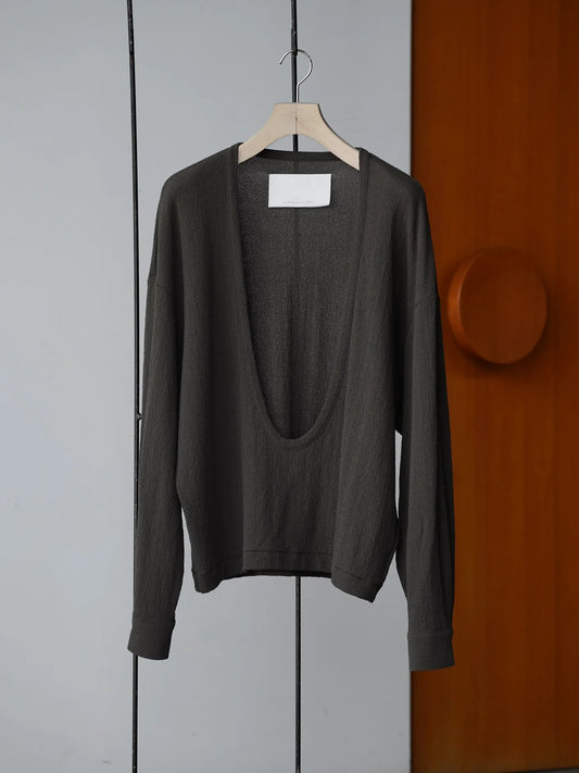 nonnotte | Drape U Pullover with Cuff Sleeve Khaki