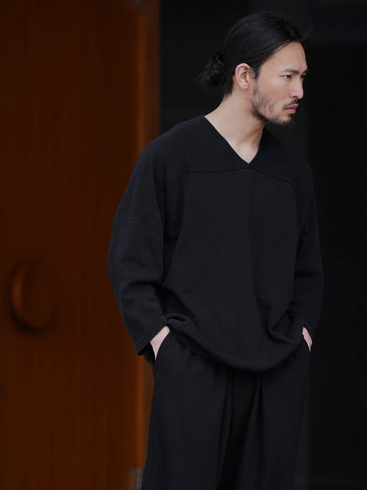 comoli-コットン-ホッケーニット-black-1