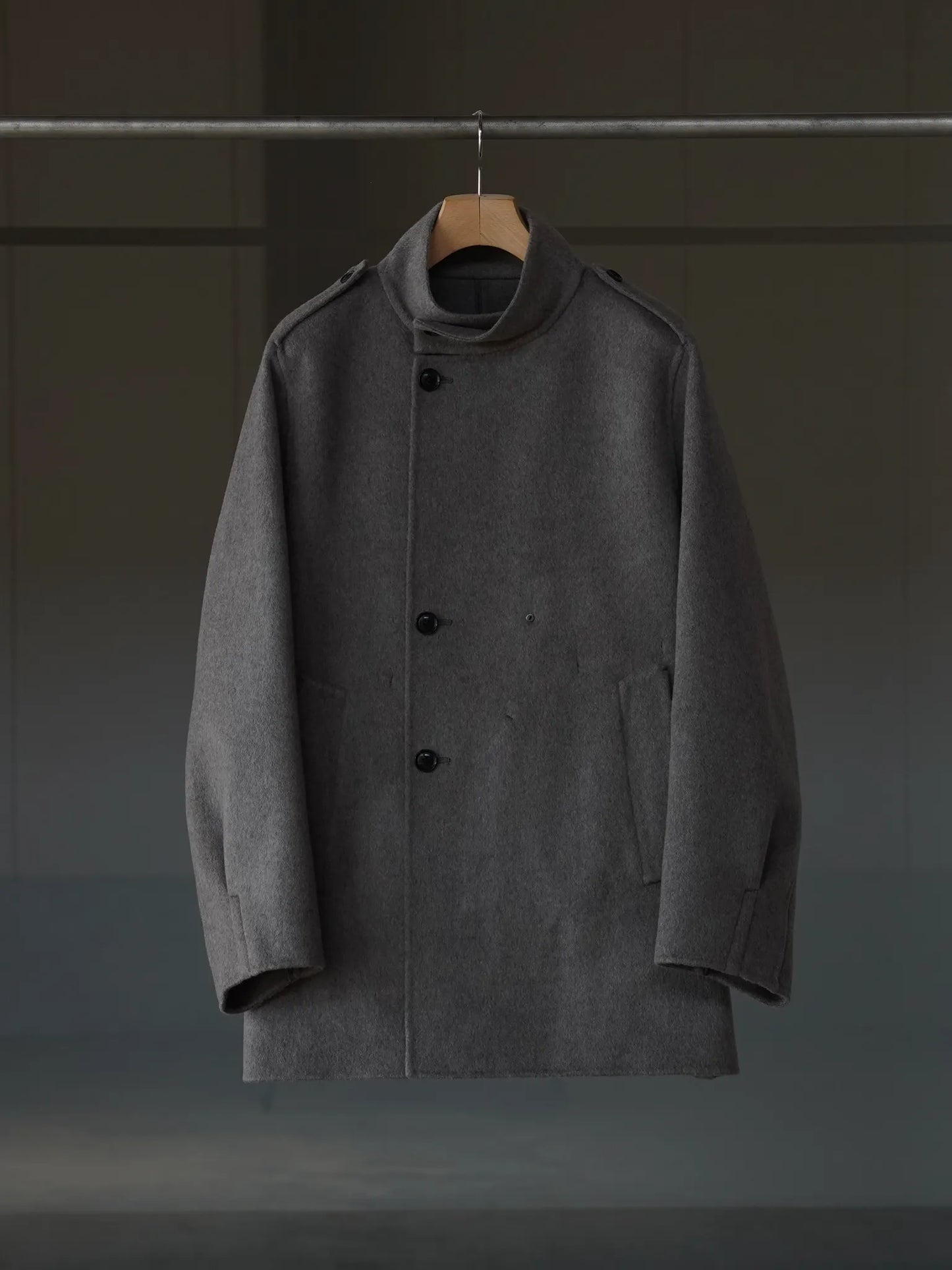 irenisa-epaulet-stand-collar-half-coat-mocha-gray-1