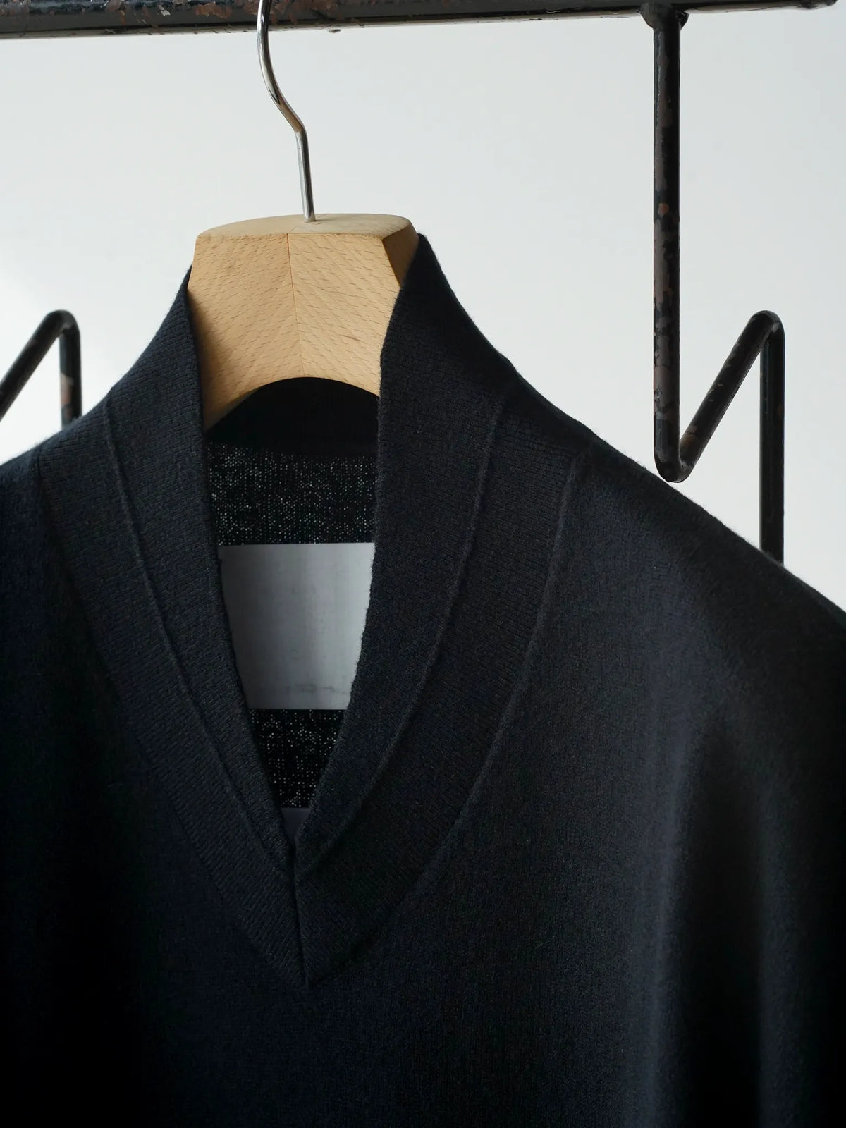 nonnotte | Draping shaw collar V pulloover Deep Black