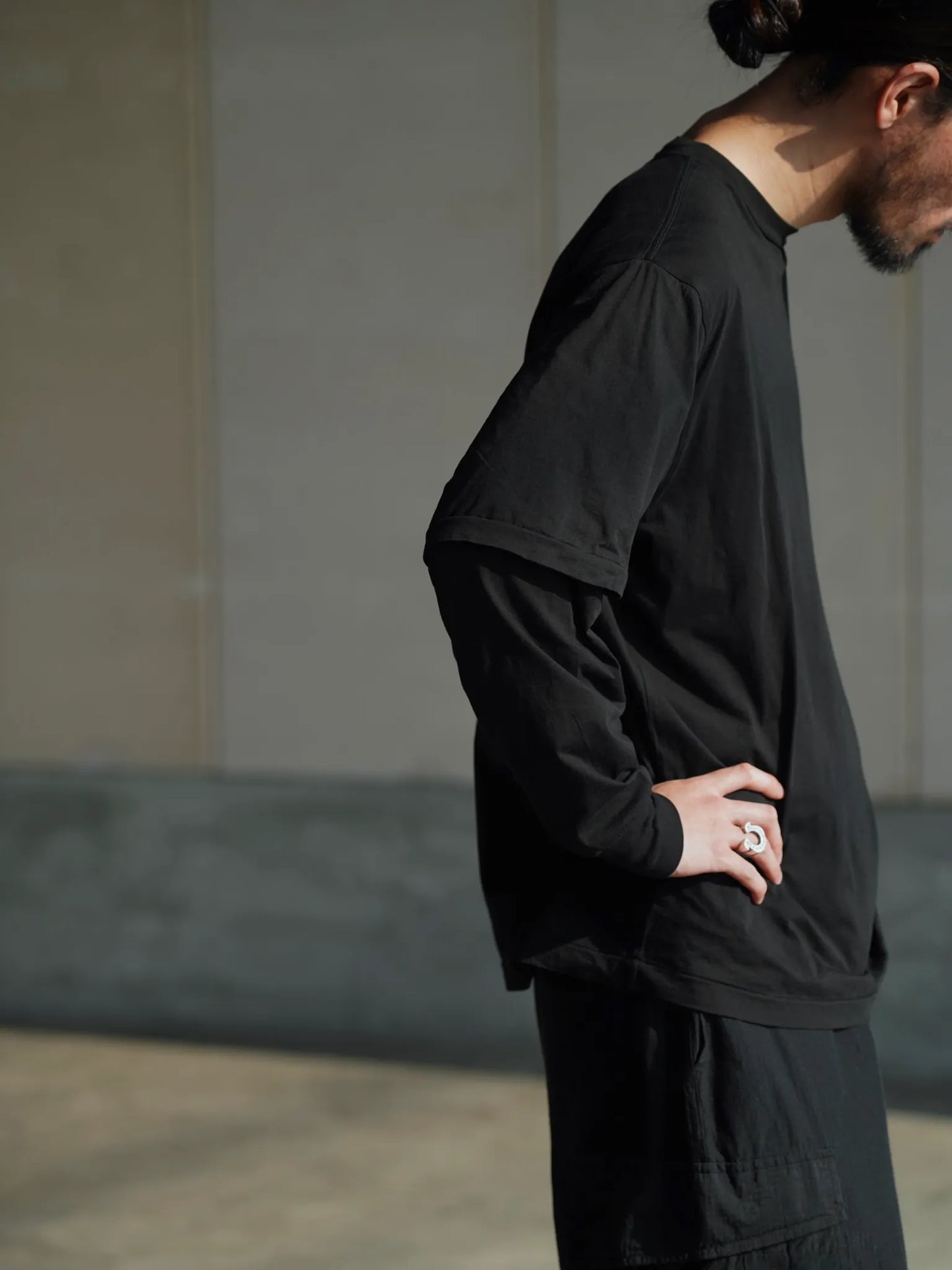 COMOLI | THINコットン レイヤードTシャツ BLACK