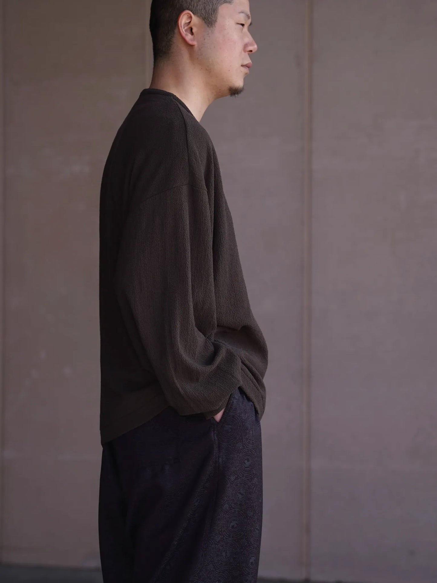 nonnotte | Drape U Pullover with Cuff Sleeve Khaki