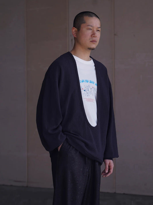 nonnotte | Drape U Pullover with Cuff Sleeve Inkshade