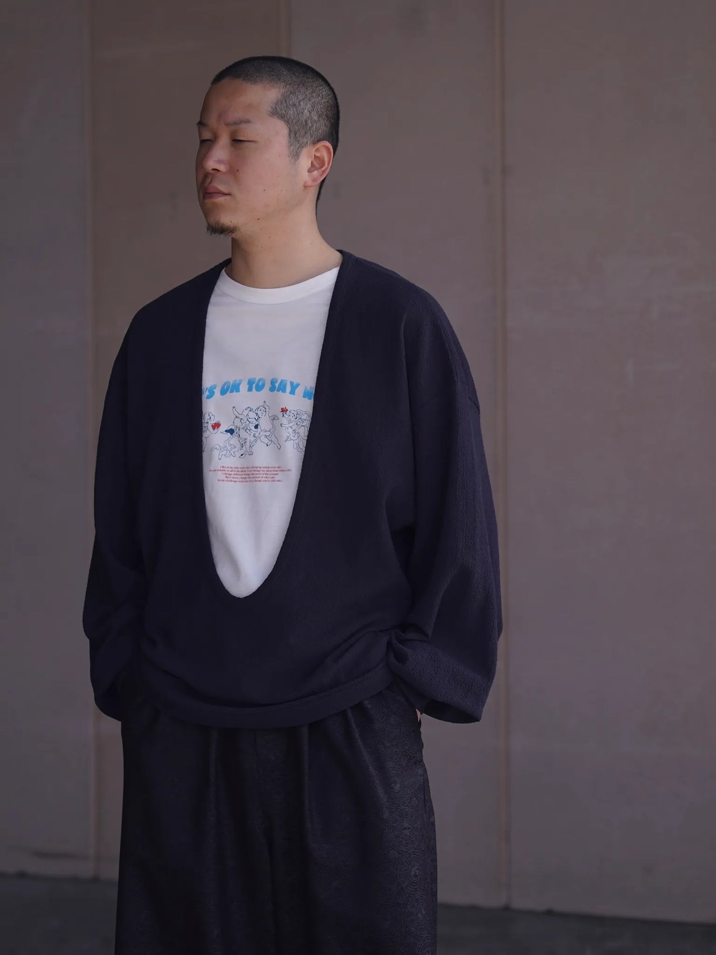 nonnotte | Drape U Pullover with Cuff Sleeve Inkshade