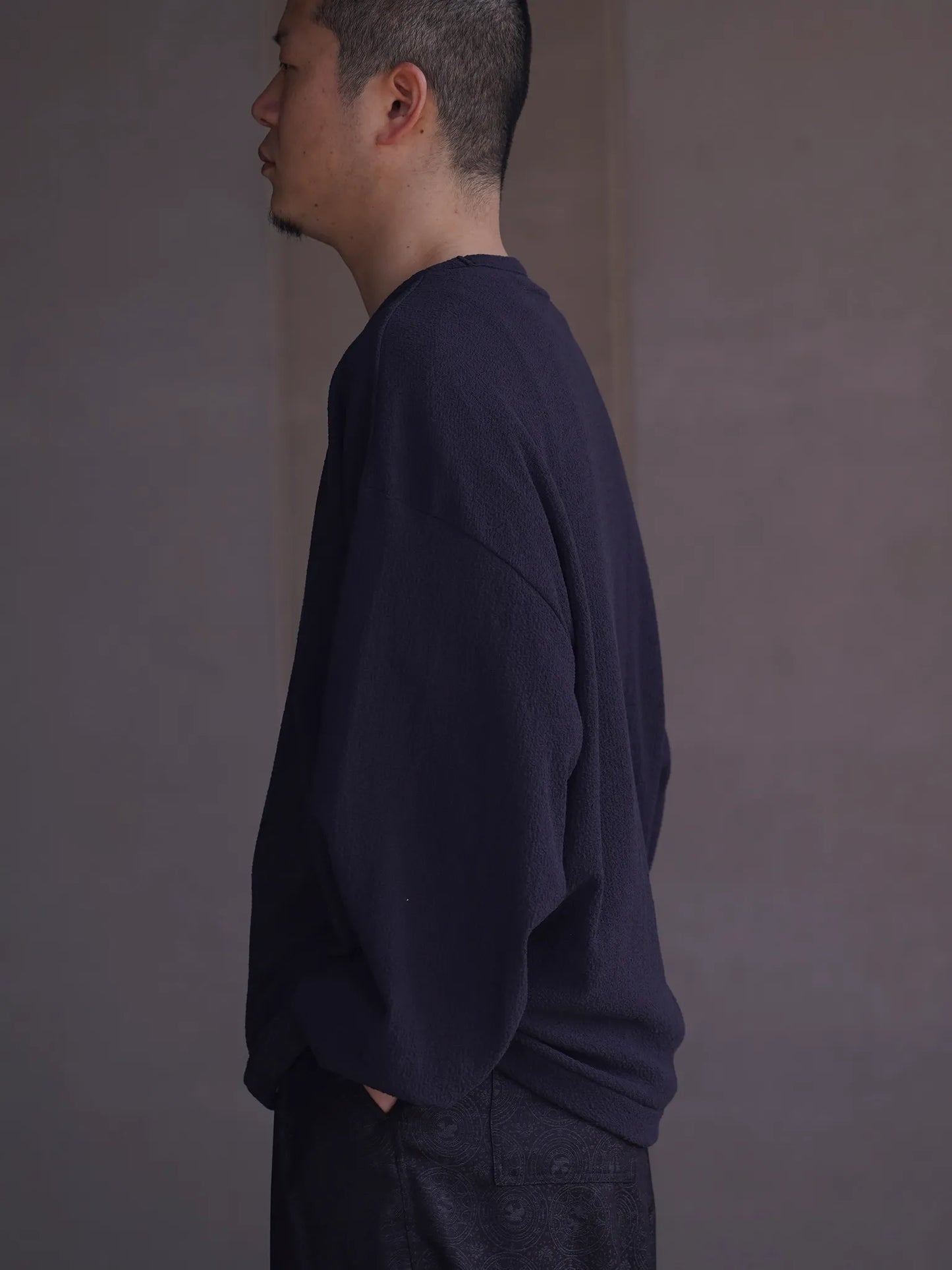 nonnotte | Drape U Pullover with Cuff Sleeve Inkshade