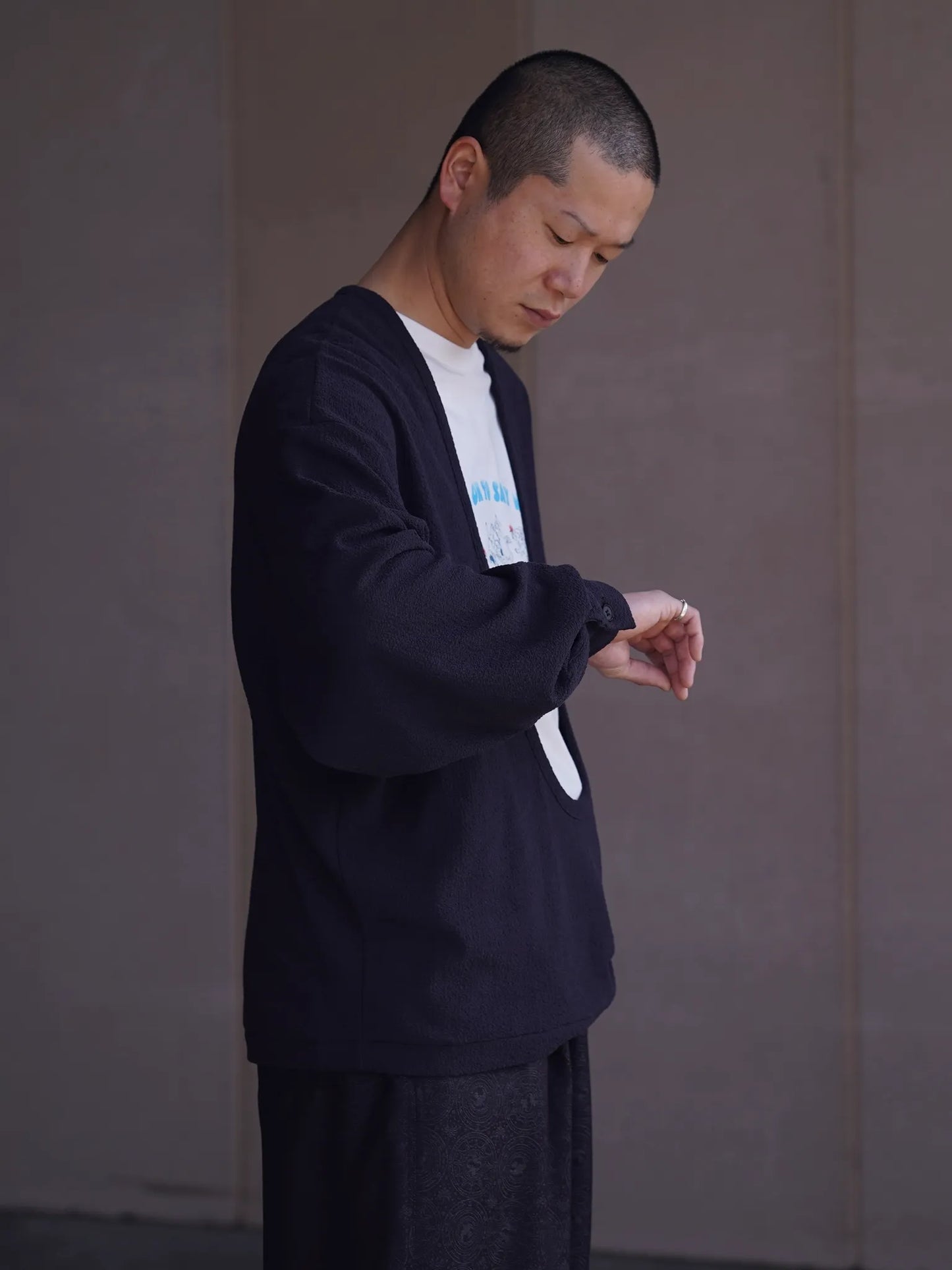 nonnotte | Drape U Pullover with Cuff Sleeve Inkshade