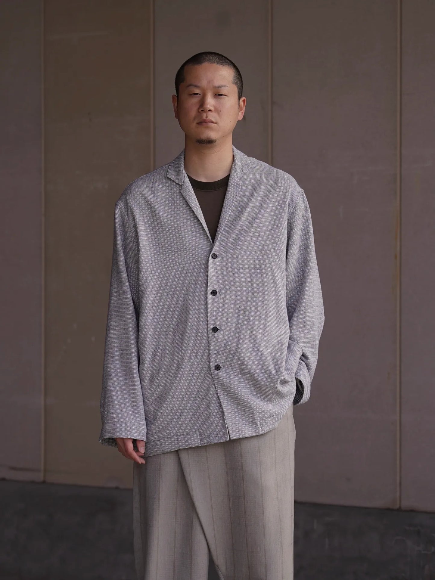 nonnotte | Swan Drop Collar Shirt Jacket Black × White