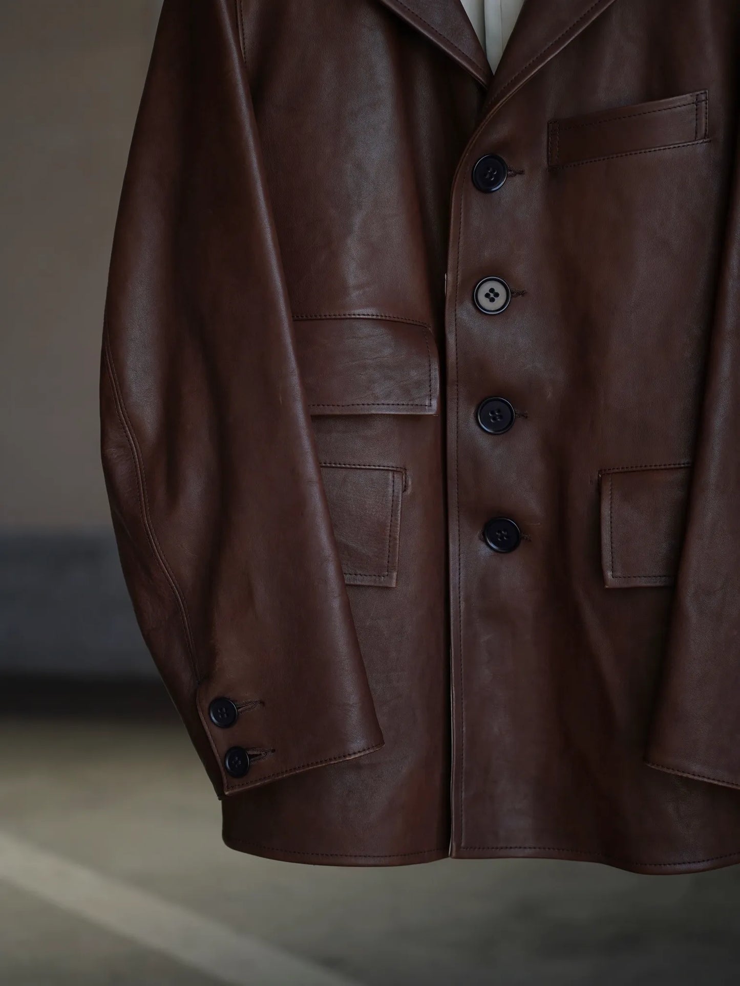 T.T | Lot.803 SACK LEATHER COAT Mud Dyed Brown