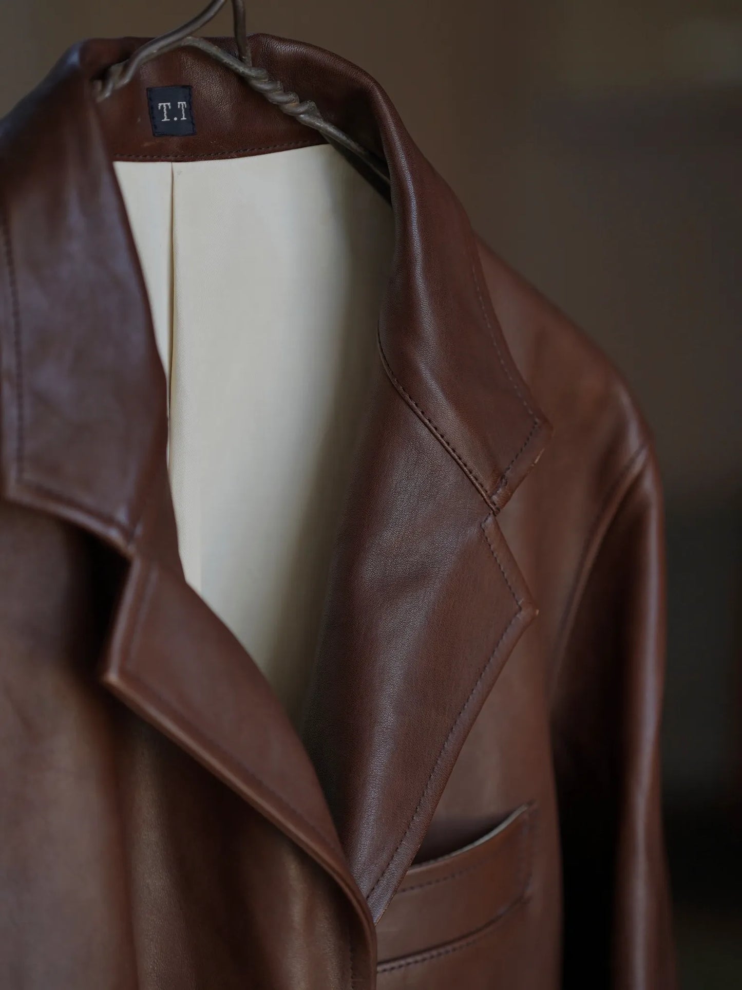 T.T | Lot.803 SACK LEATHER COAT Mud Dyed Brown
