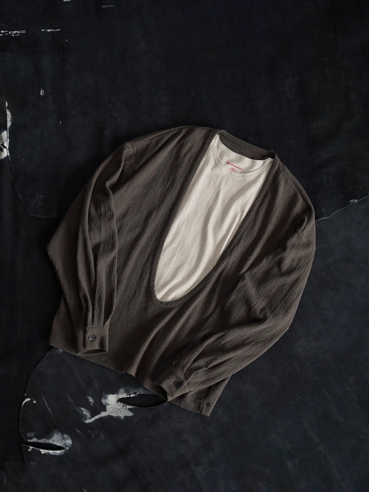 nonnotte | Drape U Pullover with Cuff Sleeve Khaki