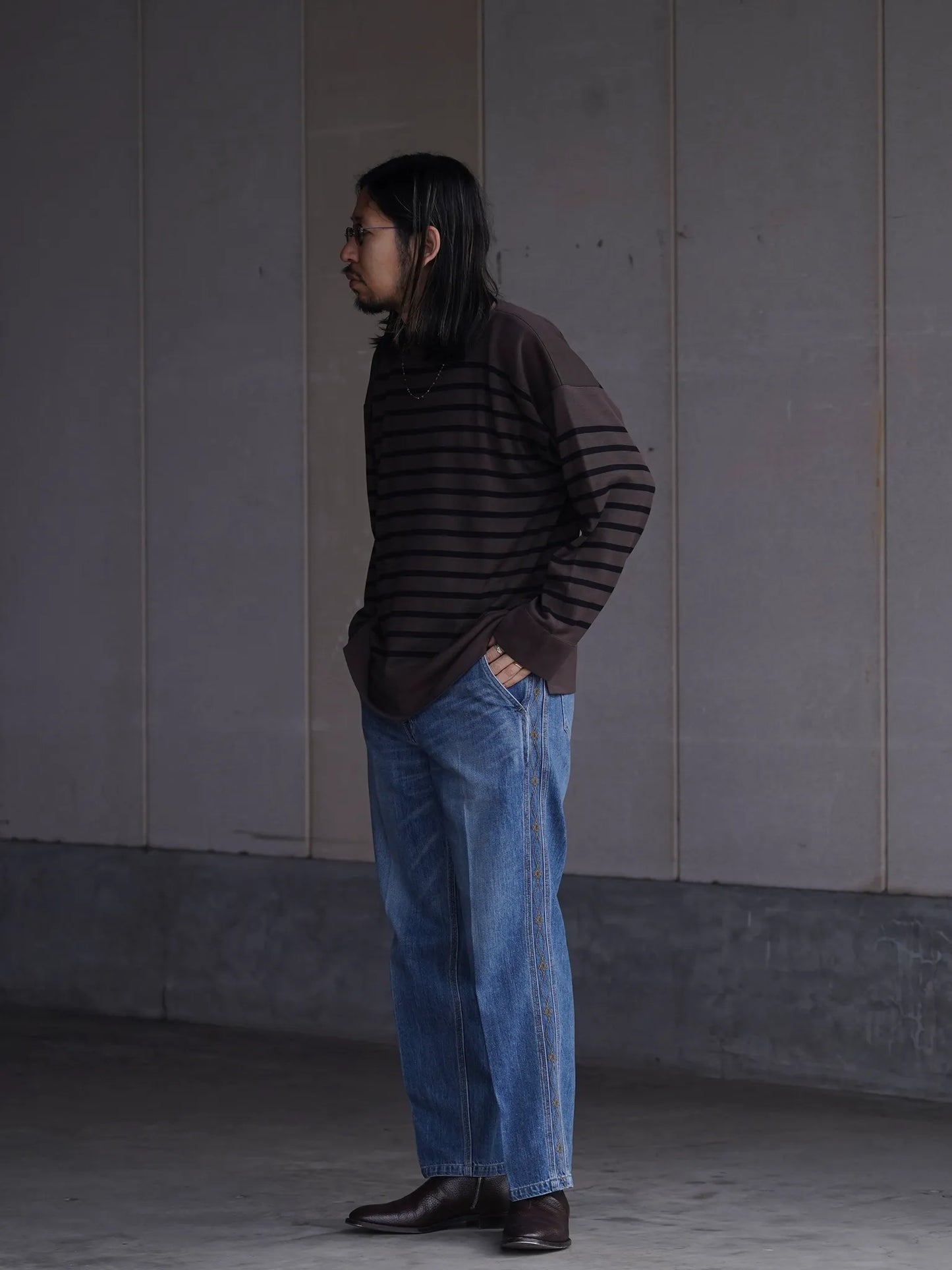 Olde H & Daughter | SILK HEAVY WEIGHT PLAIN STITCHES KNITTING P/O BROWN × BLACK