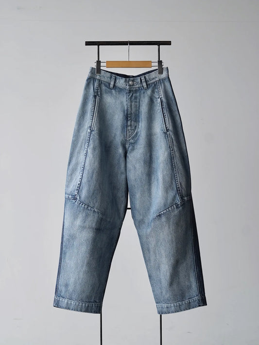 Nomàt | Two-tone Denim Curved Pants Sax Blue