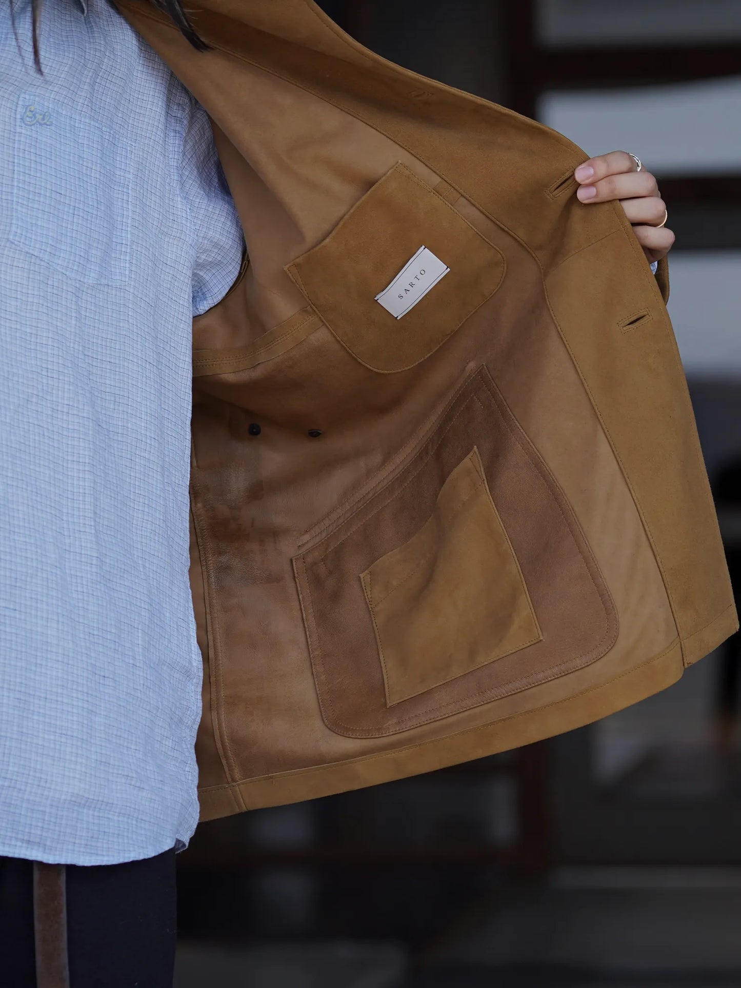 SARTO | [METIS GOAT SUEDE LEATHER] LEATHER HALF COAT BROWN GOLD