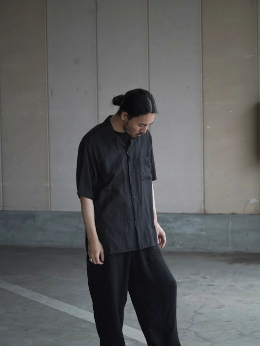COMOLI | ウールシルク 半袖オープンカラーシャツ CHARCOAL