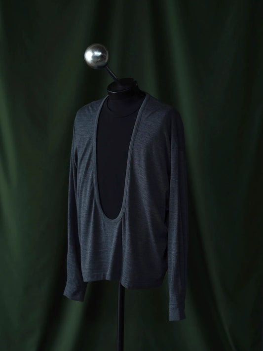 nonnotte | Drape U Pullover with Cuff Sleeve Charcoal