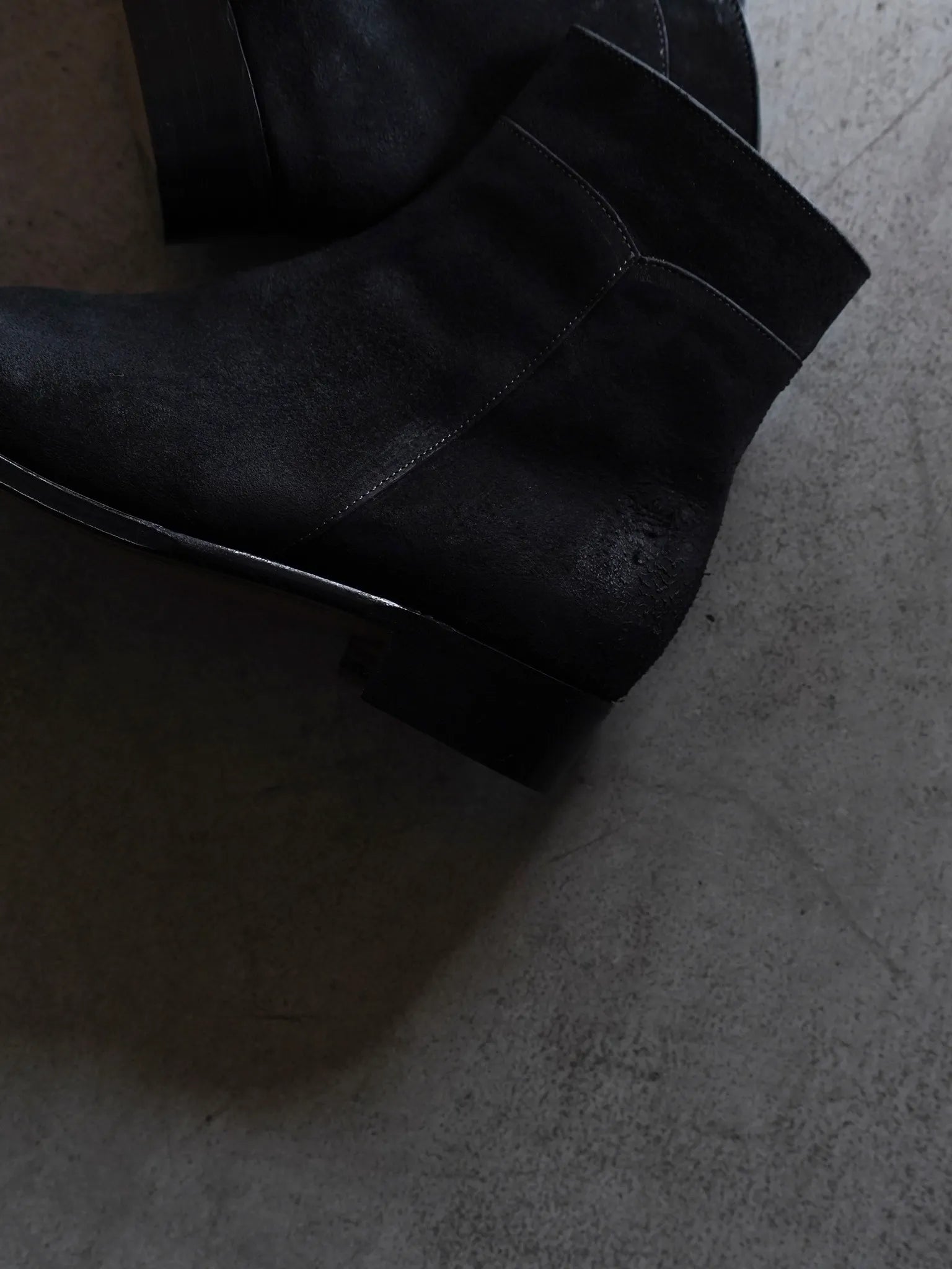 Post Production Side Zip Boots [Waxed Ezojika Suede] Black