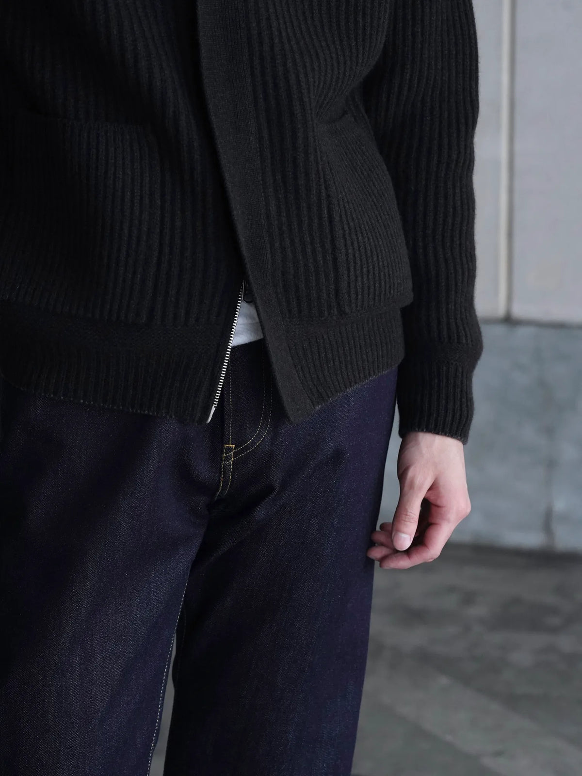 SARTO | WOOL FULL CARDIGAN STITCH HIGH NECK ZIP JACKET DARK BROWN
