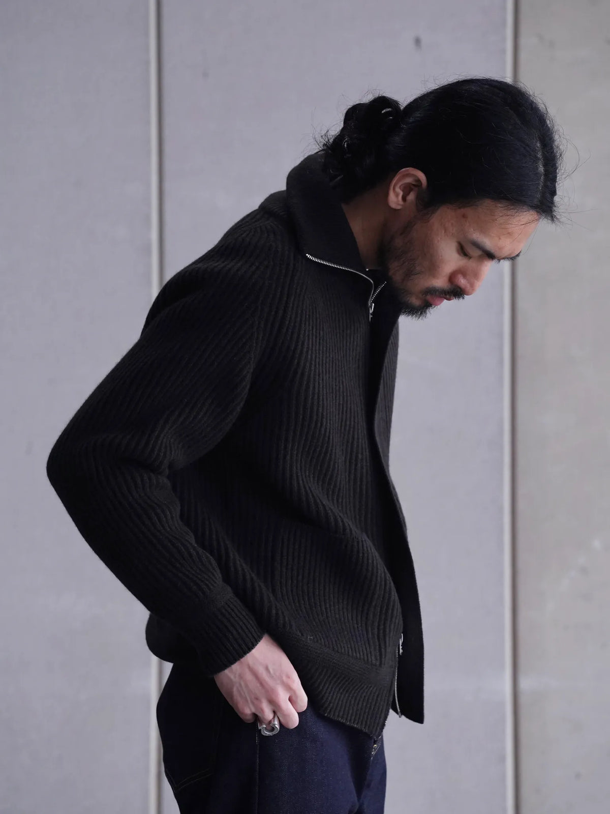 SARTO | WOOL FULL CARDIGAN STITCH HIGH NECK ZIP JACKET DARK BROWN