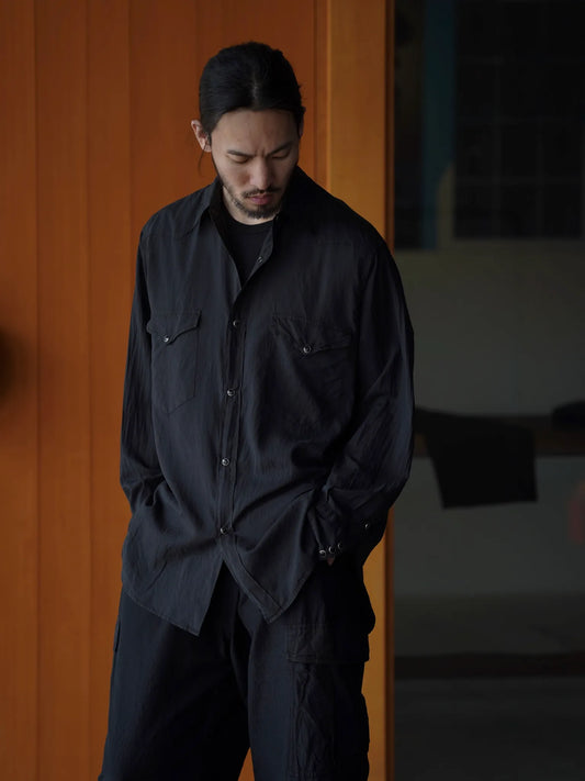 COMOLI | シルク製品染 ウエスタンシャツ BLACK