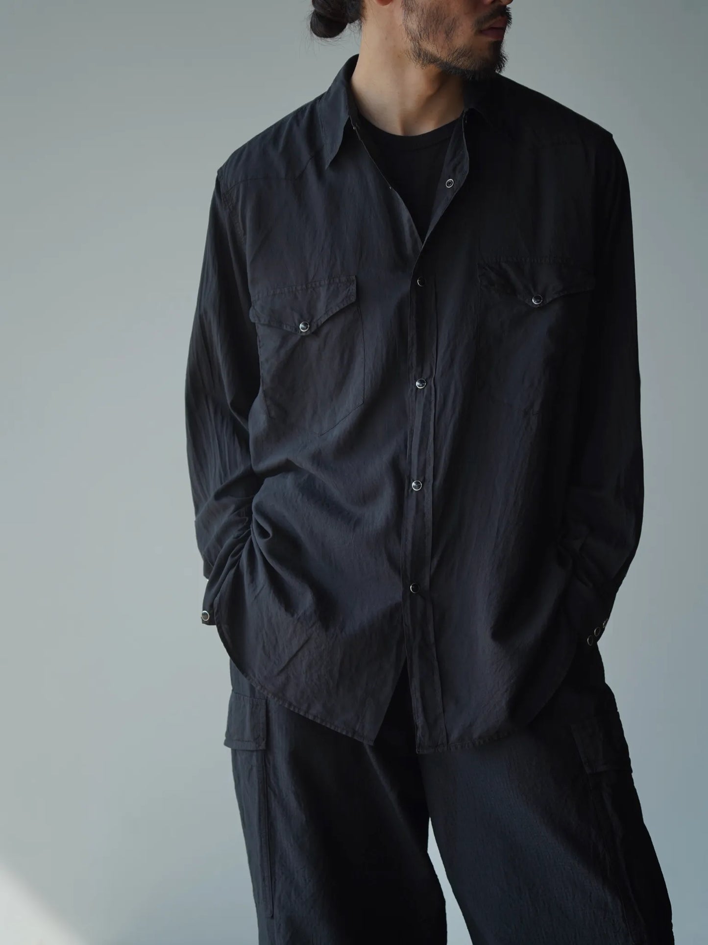 COMOLI | シルク製品染 ウエスタンシャツ BLACK