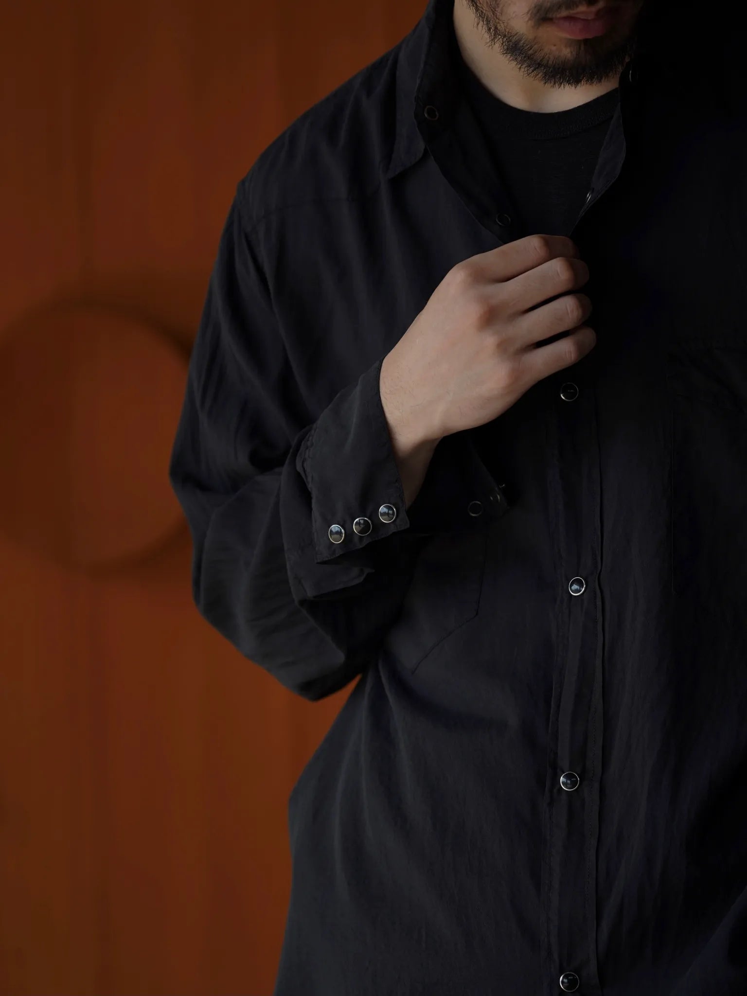 COMOLI シルク製品染 ウエスタンシャツ BLACK | CASANOVA&CO COMOLI シルク製品染 ウエスタンシャツ BLACK | CASANOVA&CO