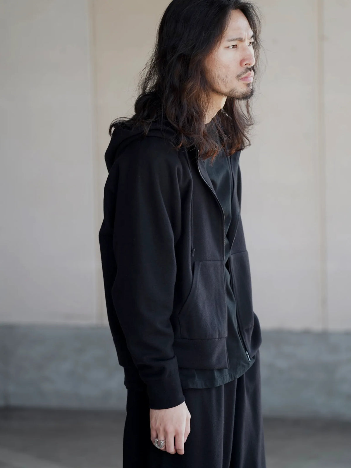 COMOLI | ウールニット ジップパーカ BLACK