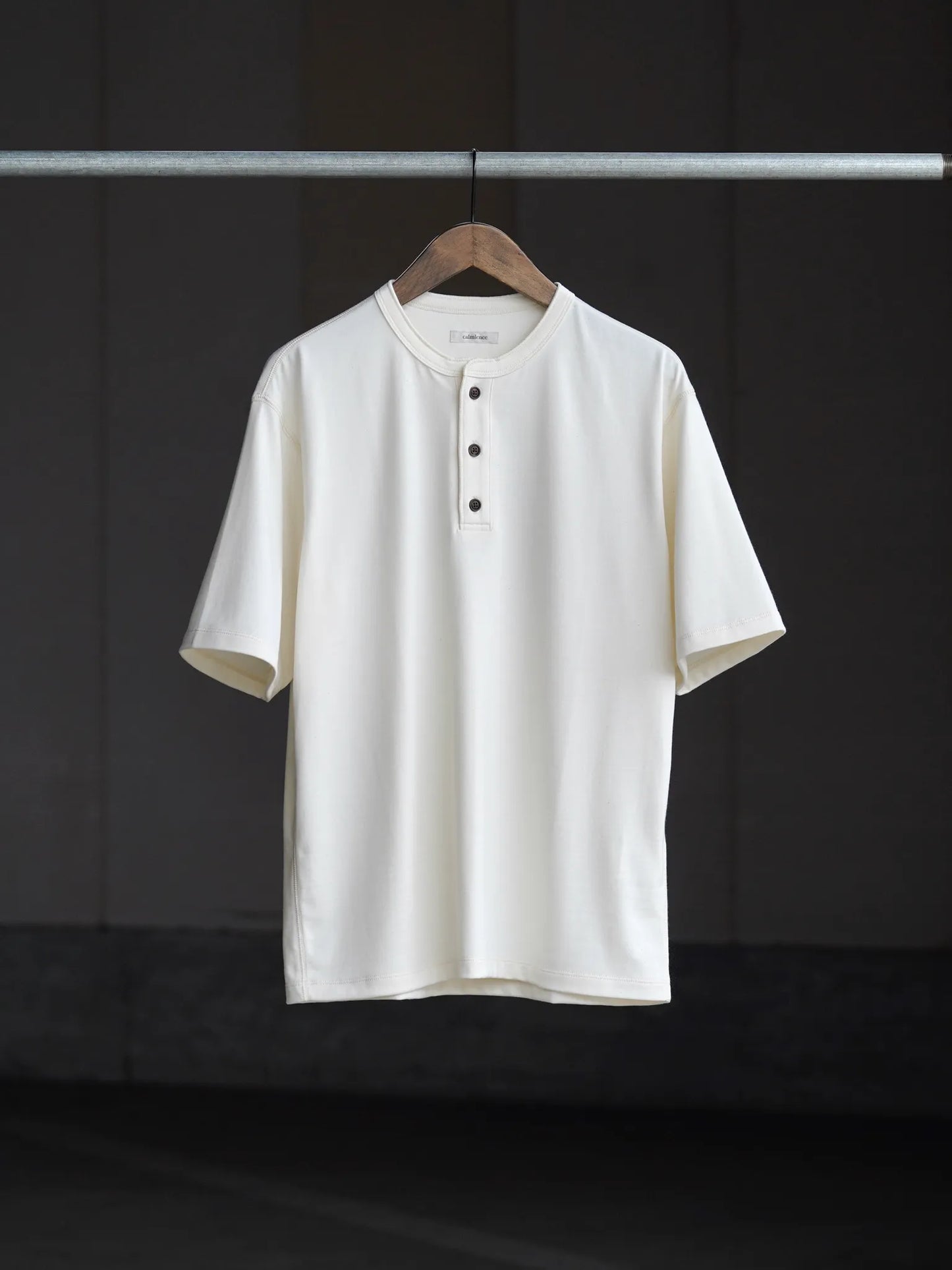 calmlence | HENLEY NECK SS T-SHIRT OWHT