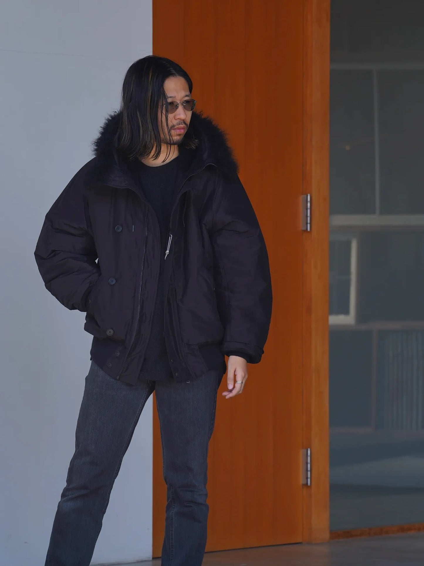 COMOLI | コットンシルク ミリタリーフーデッドジャケット BROWN