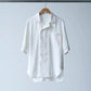 山内 | 빈티지 실크 린넨 더블 오픈 칼라 반팔 셔츠 off white